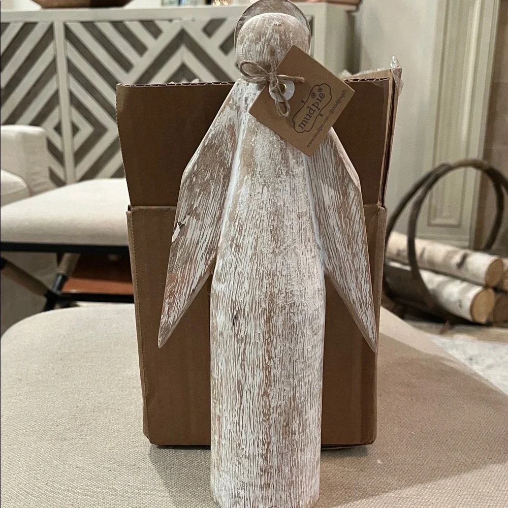 Mud Pie Large White Wood Angel Figurine/NWT